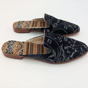 Inkkas Constellation Print Fur Lined Mules 10 Navy Blue Artisanal Boho Slip On